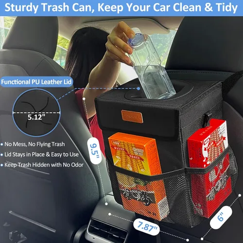 Miniatura 2 de ELONGRIVER - Basurero para asiento trasero o delantero de automóvil, a prueba de fugas, bonita bolsa de basura para vehículos utilitarios