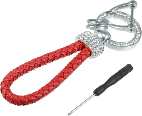 Miniatura 5 de X AUTOHAUX Llavero de cuerda trenzada para hombres y mujeres, de piel sintética giratoria de 360 grados con anillo en forma de D, juego de llaveros