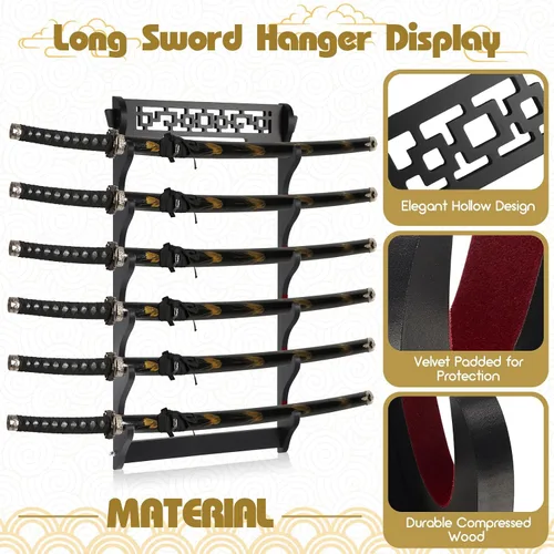 Miniatura 4 de Barydat Soporte de pared Katana para espada, soporte de pared Katana Samurai, estante de exhibición, regalos para la colección japonesa