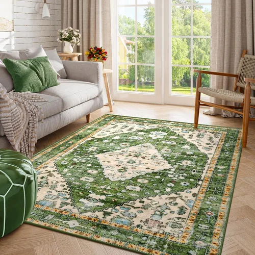 Miniatura 102 de Lahome Alfombra tribal bohemia de 2 x 3 pies, alfombra verde pequeña para entrada, suave, antideslizante, lavable, alfombra de baño bohemia de pelo