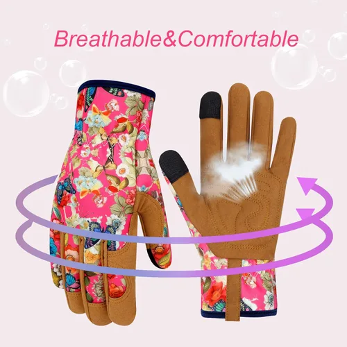 Miniatura 4 de Guantes de jardinería de cuero para mujer, guantes de jardín a prueba de espinas, guantes de trabajo para pantalla táctil, regalos ColorH