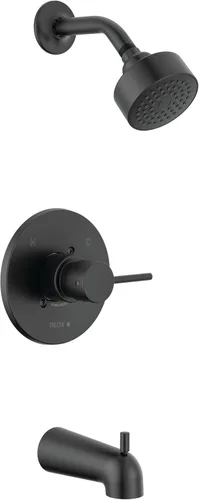 Delta - Kit de regadera y grifo Modern con moldura, serie 14, negro mate, juego de bañera y ducha con cabezal de chorro sencillo, Touch-Clean, negro