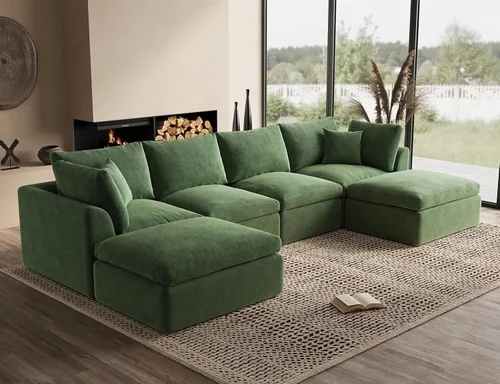 Miniatura 40 de ohllob Sofás seccionales Cloud de 110 pulgadas para sala de estar, sofá deshuesado en forma de L con otomana, sofá modular de 3 plazas, color negro