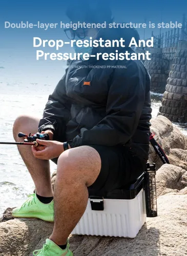 Miniatura 4 de KINGDOM Caja de almacenamiento de equipo de pesca anticaídas y resistente a la presión, capacidad de dos capas, hebilla independiente de 4.0 lbs