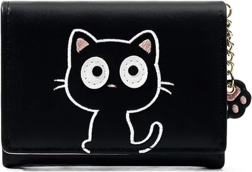 Bonita cartera de gato para niñas y adolescentes, niños y mujeres, delgada de tres pliegues, tarjetero organizador con colgante de pata