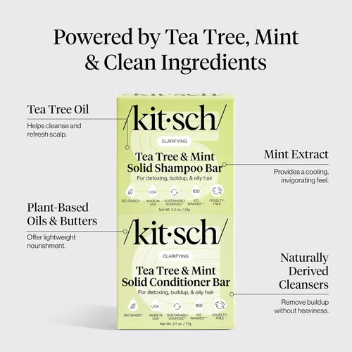 Miniatura 3 de Kitsch Juego de champú y acondicionador Clarifying Tea Tree - Barra de champú y acondicionador para mujeres y hombres, cuero cabelludo y control