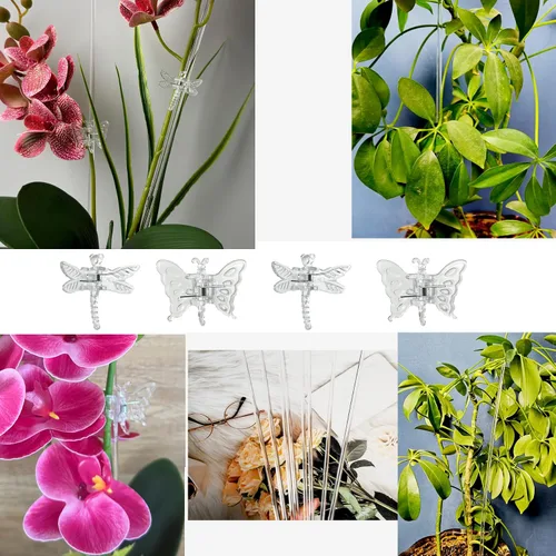 Miniatura 7 de 30 estacas acrílicas para plantas de jardín de un solo tallo para plantas, estacas transparentes para orquídeas y 30 clips de soporte para plantas
