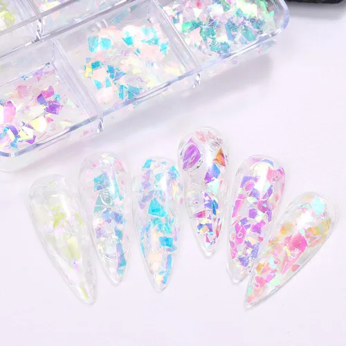 Miniatura 7 de Dijes para uñas de flores 3D, kit de decoración de uñas de 2 cajas con diamantes de imitación acrílicos 3D, lámina de uñas holográfica iridiscente