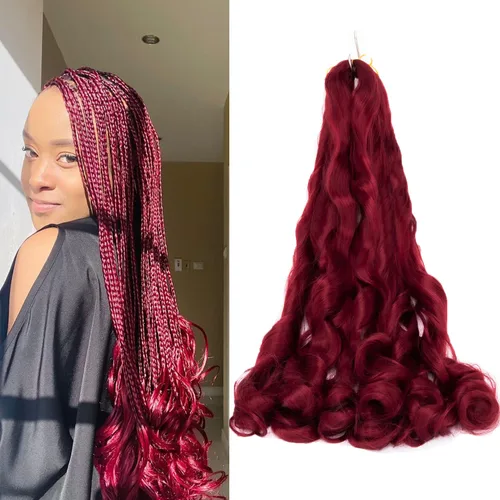 Miniatura 10 de Paquete de 8 paquetes de cabello trenzado francés, 18 pulgadas, cabello de ganchillo en espiral ondulado suelto para mujeres negras, preestirado