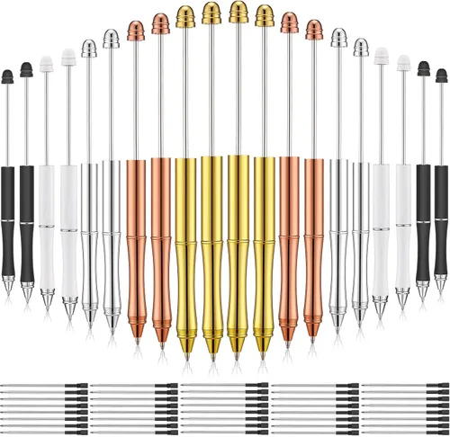Miniatura 8 de Chivao 20 bolígrafos de metal con cuentas, varios colores, con 40 repuestos, tinta negra para niños, mujeres, estudiantes, regalo, oficina, escuela