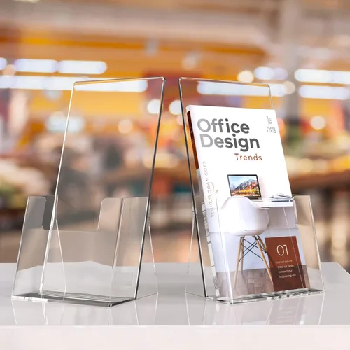 Miniatura 8 de MaxGear Soporte acrílico para folletos de 4 pulgadas, soporte de plástico transparente para libros, libros, revistas, menús, organizador multiusos