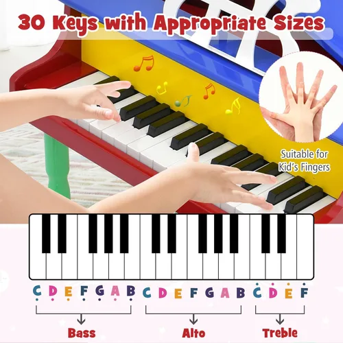 Miniatura 3 de Costzon Piano Clásico para Niños, Piano de Juguete de Madera de 30 Teclas con Soporte para Partituras y Banco, Mini Juguete Musical para Niños