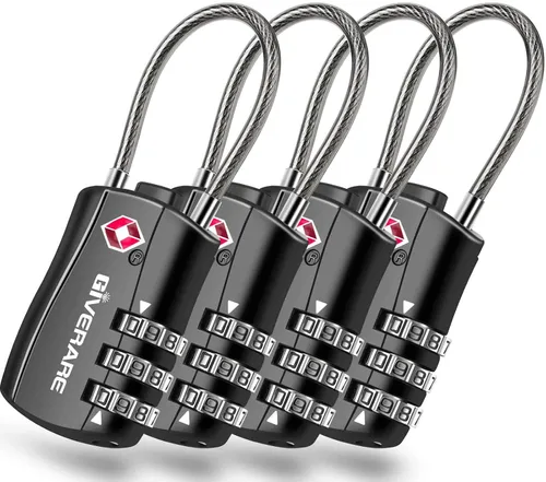 Miniatura 11 de GIVERARE Cerraduras de equipaje aprobadas por la TSA, cerradura de cable de viaje combinada, candados de 3 dígitos reconfigurables con cuerpo de 1
