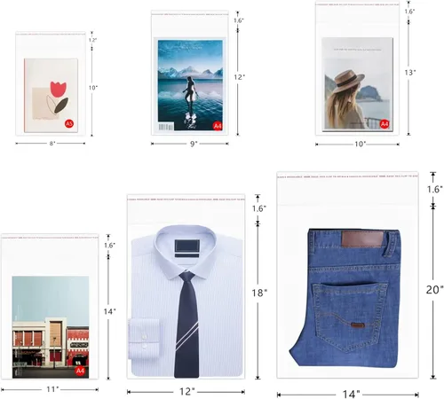 Miniatura 4 de 200 piezas de bolsas de polietileno autosellables OPP de 14" x 20" transparentes, bolsas de celofán de plástico resellables de 1 mil para ropa