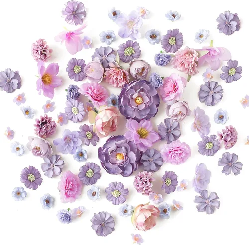 Miniatura 10 de Floroom Mini Cabezas de Flores Artificiales Salvia y Verde Oliva Peonía Falsa Margarita Rosa Multicolor Pequeñas Cabezas de Flores de Seda Sintética