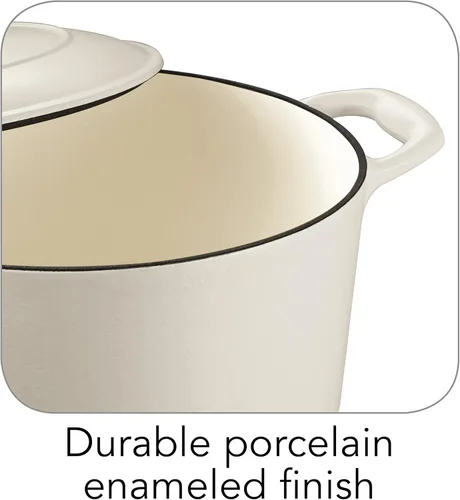 Miniatura 5 de Tramontina Bestow - Olla para horno holandés de hierro fundido esmaltado con tapa, redonda, 5.5 cuartos de galón, color blanco mate