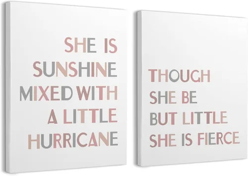 Though She Be But Little She is Fierce - Lienzo enmarcado para decoración de pared, de 11 x 14 pulgadas, juego de 2, bohemio, neutro, niña,