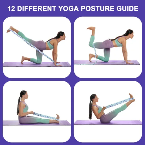 Miniatura 9 de Correa elástica de estiramiento para yoga con bucles, correas de estiramiento CEILIWEN para terapia física, banda elástica de estiramiento de 12