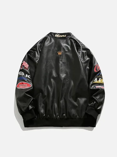 Miniatura 5 de Aelfric Eden Chaqueta de motocicleta para hombre, chaqueta de carreras bordada con letras Blackair, chaqueta de moto para mujer, abrigos vintage