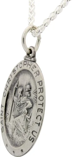 Miniatura 2 de Collar con medalla de St Christopher – Medallón oval de plata de ley y cadena – Grabado personalizado – Caja de regalo