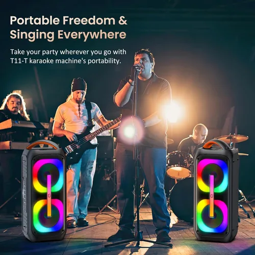 Miniatura 6 de JYX Altavoz Bluetooth con 2 subwoofers duales de 60 W de 6.5 pulgadas, sistema PA con 2 micrófonos inalámbricos, sonido estéreo TWS, graves