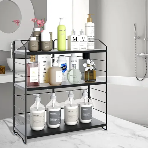Miniatura 2 de BOIVSHI Organizador de encimera de baño, organizador de encimera de baño de 3 niveles, 8 niveles de altura ajustable, organizador de baño para Negro