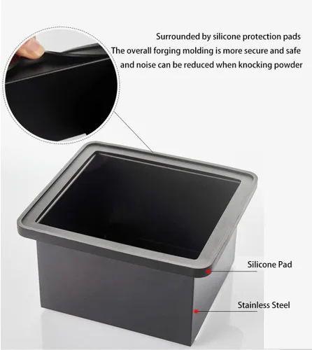 Miniatura 5 de Caja de acero inoxidable para café molido con base antideslizante extraíble, absorbente de golpes para molienda de filtro de portafiltros (S)