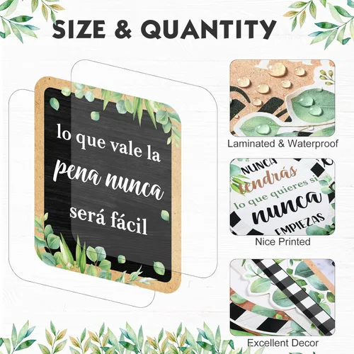 Miniatura 3 de Pasimy 24 carteles inspiradores en español Bienvenidos para el aula, carteles motivacionales de eucalipto, juego de tablones de anuncios