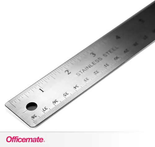 Miniatura 8 de Regla de metal de acero inoxidable clásica Officemate, 15 pulgadas con medidas métricas, plateada, 15 L x 1.25 W (66612)