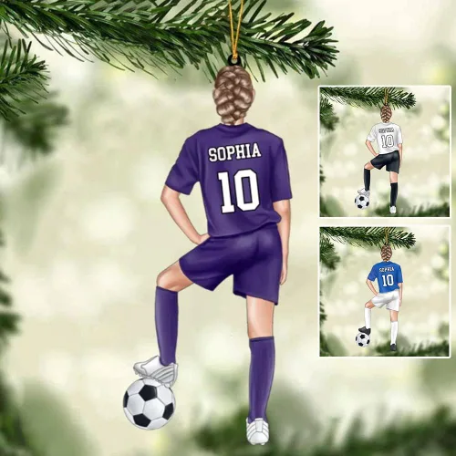 Miniatura 18 de Adorno de fútbol personalizado, adorno de Navidad de jugador de fútbol personalizado con nombre y número, regalo deportivo único para hombres