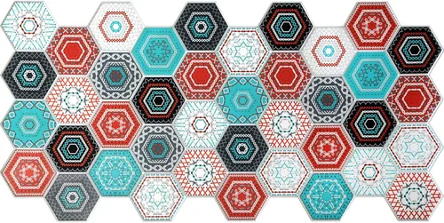 Miniatura 3 de Dundee Deco PG7028 Mosaico hexagonal sintético multicolor, 3.2 pies x 1.6 pies, panel de pared 3D de PVC, decoración de paneles de pared de diseño