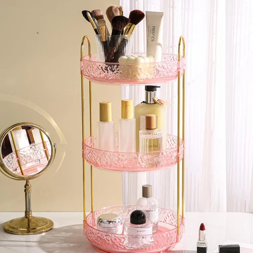 Miniatura 11 de Fangoo Organizador de maquillaje giratorio transparente de 2 niveles para tocador, organizador de cuidado de la piel giratorio de 360 grados