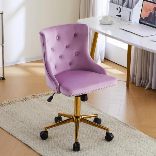 Miniatura 15 de VINGLI Silla de Escritorio de Terciopelo Azul Marino sin Brazos para Oficina en Casa con Base/Ruedas Doradas, Linda Silla de Tocador/Maquillaje
