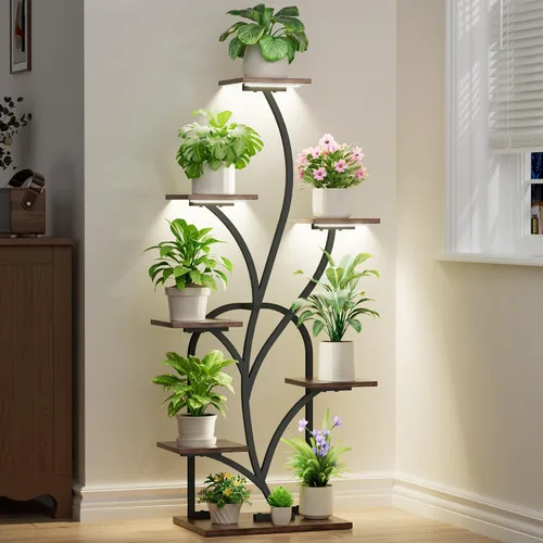 Soporte para plantas de interior con luces de crecimiento, soporte para plantas de 51 pulgadas de alto, estante de esquina para plantas de interior,