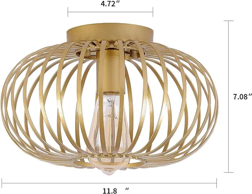 Miniatura 4 de Fivess Lighting Moderna lámpara de montaje empotrado dorada con jaula de metal, lámpara de techo semiempotrada para pasillo, dormitorio, cocina