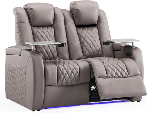 Miniatura 33 de Weilianda Asientos de Cine en Casa de Cuero de Grano Superior Silla Reclinable con Reposacabezas Eléctrico y Reclinación Asientos de Película Sofá