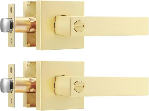 Miniatura 40 de Leydebong Paquete de 2 pomos de puerta de entrada con llave igual, pomo de puerta con cerradura y llave, manijas de puerta doradas para exterior e
