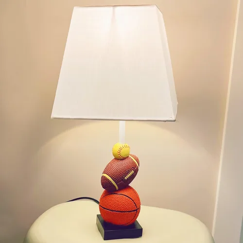 Miniatura 6 de HERBESTBAY Lámpara de mesa para niños, diseño de fútbol americano, baloncesto y béisbol de 14 pulgadas con bonita pantalla, lámpara temática