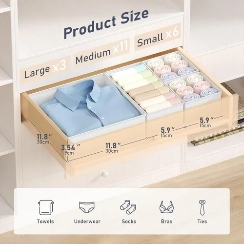 Miniatura 2 de DIMJ Organizador de cajones de ropa – Paquete de 20 contenedores organizadores de cajones de armario para almacenamiento de ropa de bebé, Blanco