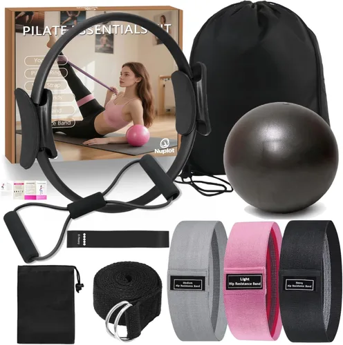 Nuplot Kit esencial de yoga y pilates para mujer, kit de pilates Better Me para entrenamientos en casa con anillo de pilates y juego de pelotas,