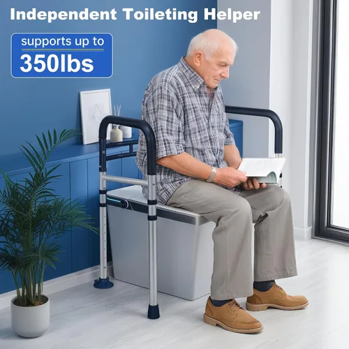 Miniatura 4 de Rieles de seguridad para inodoro (350 libras) – Marco de mango de inodoro ajustable y plegable para adultos mayores y discapacitados, soporta todo