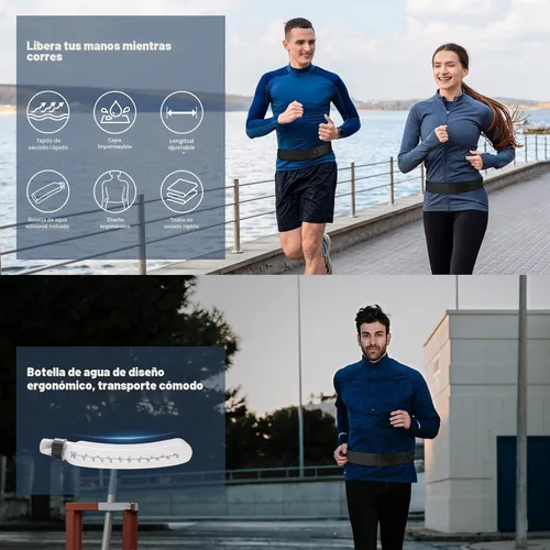 Miniatura 5 de Cinturón para correr definitivo para mujeres y hombres, a prueba de agua, riñonera con botella de agua, cinturones delgados para bolsa de correr