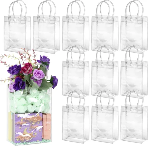 Miniatura 17 de BadenBach 16 bolsas de regalo transparentes con asas, 9.8 x 9.8 x 3.5 pulgadas, bolsa de plástico transparente para fiesta, bolsa de regalo