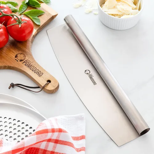 Miniatura 9 de Chef Pomodoro Cuchillo basculante para pizza con cubierta protectora, multiuso de 14 pulgadas con hoja de acero inoxidable súper afilada, cubierta