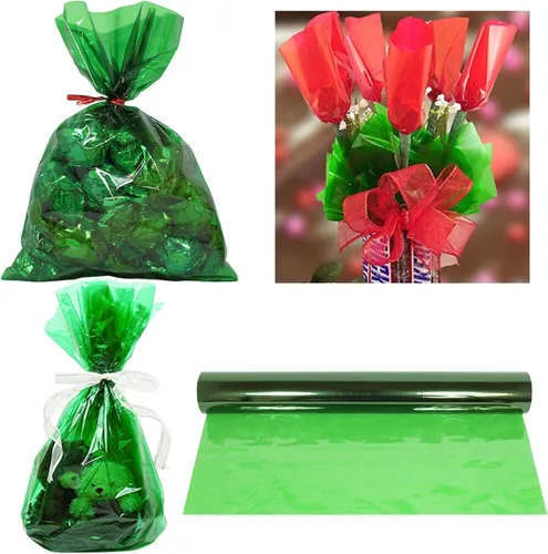 Miniatura 3 de Rollo de envoltura de celofán verde 100 pies de largo X 16 pulgadas de ancho 2.3 mil de espesor, verde transparente Para regalos, canastas