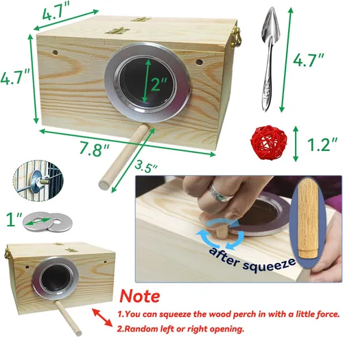 Miniatura 6 de JSLZF Nido de pájaros, caja nido de periquitos, caja de cría de pájaros con perca, caja nido de madera para pájaros, loros, agapornis, loros