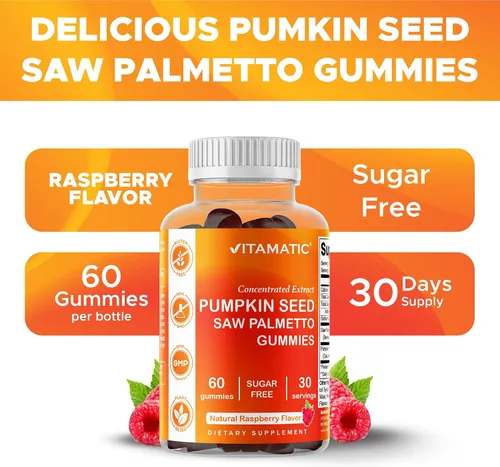 Miniatura 5 de Vitamatic 2 Paquetes de Gomitas de Semillas de Calabaza Sin Azúcar - 3000 mg Equivalentes Por Porción (de Extracto 20:1 y 10:1 de 200 mg) - Hechas