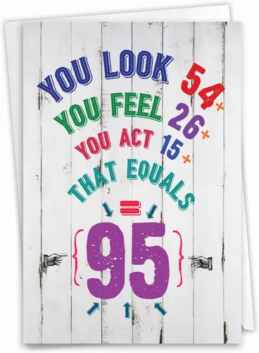 NobleWorks - Tarjeta de feliz cumpleaños del 95º hito - Tarjeta divertida para niños de 95 años, humor para personas mayores - Ecuación de edad 95