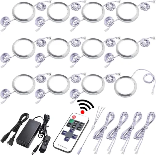 Miniatura 9 de Luz de disco LED para debajo del gabinete de cocina, iluminación trasera para salpicadero, 110V enchufe y cableado, control remoto RF inalámbrico