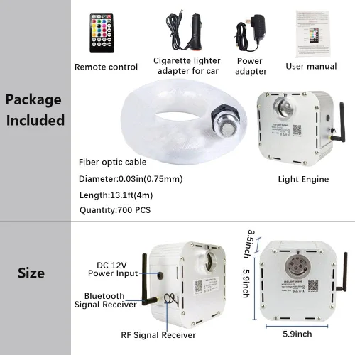 Miniatura 6 de Kit de techo Twinkle Starlight de 32 W, 700 luces de fibra óptica de 0.03 pulgadas, 13.1 pies, luz de techo de estrella, fuente de luz con sensor